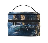 Trousse de toilette portable à rabat avec poignée pour femme - Motif guitare de lac, Irlande Outdoors County Clare the Cliffs, Taille unique, Trousse de maquillage