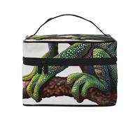 Trousse de toilette portable à rabat avec poignée pour femme - Motif imprimé animal de compagnie, Imprimé Chameleon Listen Music, Taille unique, Trousse de maquillage