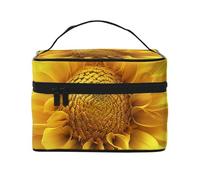 Trousse de toilette portable à rabat avec poignée pour femme - Motif lotus rose vif, Fleur jaune fleurie, Taille unique, Trousse de maquillage