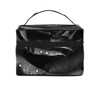 Trousse de toilette portable à rabat avec poignée pour femme - Motif lotus rose vif, Rose noire., Taille unique, Trousse de maquillage