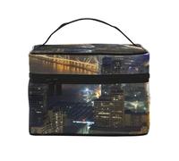 Trousse de toilette portable à rabat avec poignée pour femme - Motif paysage de Noël - Pour voyage et usage quotidien, Belle vue nocturne sur la ville, Taille unique, Trousse de maquillage