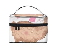 Trousse de toilette portable à rabat avec poignée pour femme - Motif paysage de Noël - Pour voyage et usage quotidien, Cœur rose chameau, Taille unique, Trousse de maquillage