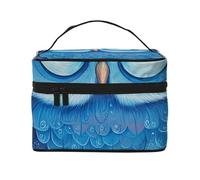 Trousse de toilette portable à rabat avec poignée pour femme - Motif tracteur de dessin animé, bleu/motifs chouettes, Taille unique, Trousse de maquillage