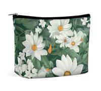 Trousse de toilette portable avec feuilles vertes et fleurs blanches, trousse de maquillage de voyage, sac à lèvres pour femme, Feuilles vertes et fleurs blanches, Taille unique