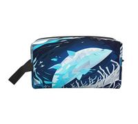 Trousse de toilette portable avec imprimé baleine bleu foncé, multifonction, légère, grande capacité