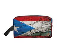 Trousse de toilette portable de grande capacité avec imprimé drapeau de Porto Rico, trousse de toilette quotidienne pour voyage