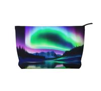 Trousse de toilette portable de grande capacité en velours côtelé avec fermeture éclair et motif ballons, Aurore dans le ciel nocturne, Taille unique