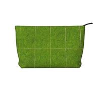 Trousse de toilette portable de grande capacité en velours côtelé avec fermeture éclair et motif papillon violet, Prairie verte, Taille unique