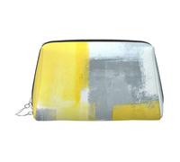 Trousse de toilette portable pour femme - Gris et jaune - Peinture d'art abstrait - Prêt à voyager, Argenté., Taille unique, Trousse de toilette