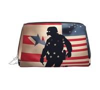 Trousse de toilette portable pour femme - Soldats militaires américains - Journée commémorative patriotique - Prêt à voyager, Argenté., Taille unique, Trousse de toilette