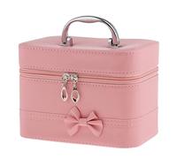 Trousse de toilette portable pour maquillage - Trousse de maquillage de voyage avec double ouverture à fermeture éclair pour les essentiels de beauté - Nylon + PU - Compact et portable - Rose