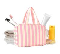 Trousse de toilette portable, sac de léger, organiseur rayé imperméable, accessoires cosmétiques robustes, outil de rangement compact, 25 x 15 x 10 cm pour armoire, armoire, douche, café, Blanc