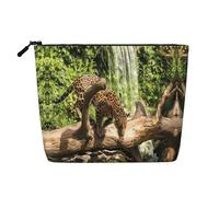 Trousse de toilette pour femme à motif vin rouge, trousse de toilette simple couche, adaptée pour le rangement quotidien, les voyages et les voyages d'affaires., Panthère sur le tronc d'arbre Cascade