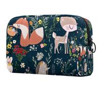 Trousse de toilette pour femme, motif animaux, renard, cerf, lapin, hérisson dans la jungle florale pour femme, trousse de toilette de voyage, grande pochette de maquillage pratique avec fermeture