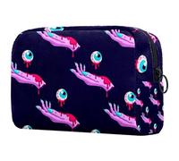 Trousse de toilette pour femme, motif mains de zombies roses avec yeux sanglants, grande trousse de maquillage pratique avec fermeture éclair, multicolore, 18.5x7.5x13cm/7.3x3x5.1in, Trousse de