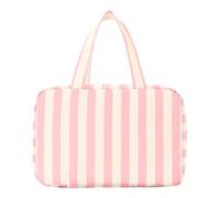 Trousse de Toilette pour Femme, Trousse cosmétique de Voyage avec Crochet Suspendu, Rayures Mode, 4 Sections Pliables, séparation Humide et sèche pour Articles de Toilette et Soins de la Peau