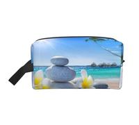 Trousse de toilette pour homme et femme avec impression de fleurs tropicales et pierres zen, grande capacité, trousse de toilette de voyage, blanc, Taille unique