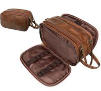 Trousse de toilette pour homme et femme - Imperméable et pliable - Trousse de toilette en cuir - Grande capacité - Avec crochet - Organisateur de cosmétiques - Outil de rasage - Marron foncé - Trousse