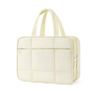 Trousse de toilette pratique pour femme de grande capacité organisée avec crochet de suspension et poignée, beige