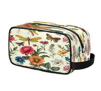 Trousse de toilette rétro avec fleurs, libellules et papillons pour voyage, trousse de maquillage en polyester imperméable, sac de rasage pour hommes, femmes, enfants, organiseur portable pour salle
