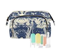 Trousse de toilette rétro bleue et blanche avec fleur d'ange pour maquillage