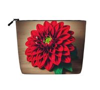 Trousse de toilette rétro en bois avec imprimé dahlia rouge - Grande capacité - Pour femme - Pour un usage quotidien et les voyages, Noir , Taille unique