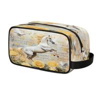 Trousse de toilette rétro en polyester imperméable avec motif cheval colombe rose pour voyage, trousse de maquillage pour hommes, femmes, enfants, organiseur portable pour salle de bain, salle de