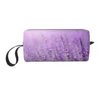 Trousse de toilette romantique violette avec imprimé lavande pour femme - Taille de voyage - Jolie trousse de toilette de voyage - Trousse de maquillage - Pochette de rangement, blanc, Taille unique