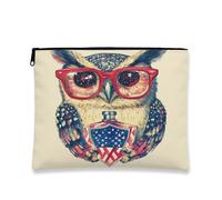 Trousse de toilette rouge à lunettes, pochette de voyage funky en forme d'animal littéraire, style vintage, hibou, organisateur de produits de toilette pour femme, sac cadeau d'automne, beige, 7x9