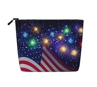 Trousse de toilette simple couche à motif marbré vert doré, convient pour les voyages d'affaires et un usage quotidien., Drapeau américain feu d'artifice 4 juillet, Taille unique
