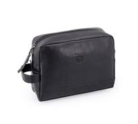 Trousse de Toilette SL Benfica en Cuir et Carbone, avec Fermeture éclair, 24 x 17 x 8 cm. Doublée, Poche derriére et Poches intérieurs. Noir, Marron (Noir)