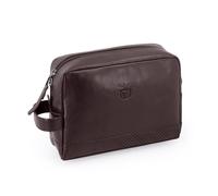 Trousse de Toilette SL Benfica en Cuir et Carbone, avec Fermeture éclair, 24 x 17 x 8 cm. Doublée, Poche derriére et Poches intérieurs. Noir, Marron (Marron)