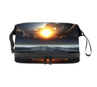 Trousse de toilette solaire Eclipse Sky double couche pour femmes et filles, trousse de toilette de voyage, trousse de maquillage pratique avec compartiment à brosse, multicolore, 27x15x14