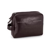 Trousse de Toilette Sporting en Cuir, Fermeture éclair, 24 x 17 x 8 cm, Doublée, Poche derriére et intérieur, Noir, Marron (Marron)