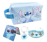 Trousse de Toilette Stitch, Trousse de Toilette Stitch Fille, Trousse Stitch 4pcs Cadeau Stitch Trousse à Crayons de Toilette Femme Cartoon Makeup Bag, Sac de Maquillage de Voyage (Bleu)