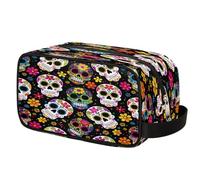 Trousse de toilette Sugar Skull Day of The Dead pour homme et femme, trousse de maquillage avec poignée, trousse de rasage de voyage, trousse de toilette étanche et portable pour salle de sport