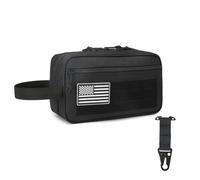 Trousse de toilette tactique pour homme - Kit MOLLE Dopp avec séparation sec/humide, grande capacité, trousse de rasage de voyage résistante à l'eau avec patch américain et clip MOLLE en T (noir)