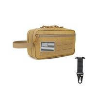 Trousse de toilette tactique pour homme - Kit MOLLE Dopp avec séparation sec/humide, grande capacité, trousse de rasage de voyage résistante à l'eau avec patch américain et clip MOLLE en T (kaki)