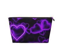 Trousse de toilette tendance avec cœurs violets imprimés pour femmes et filles, trousse de maquillage portable de voyage en cuir avec fermeture éclair dorée, doré, Taille unique, Trousse de toilette