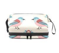 Trousse de toilette Teo Birds avec motif floral double couche pour femmes et filles, trousse de toilette de voyage, trousse de maquillage, sac de rangement pratique avec compartiment à brosse,