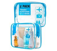 Trousse de toilette transparente 1 litre pour bagage à main - Trousse de toilette transparente avec fermeture éclair pour liquides, trousse de maquillage pour avion, voyage, cabine, bleu, 1 l, Trousse