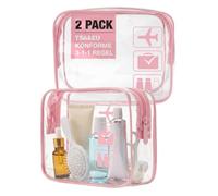 Trousse de toilette transparente 1 litre pour bagage à main - Trousse de toilette transparente avec fermeture éclair pour liquides, trousse de maquillage pour avion, voyage, cabine, Rose, 1 l, Trousse