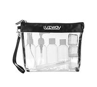 Trousse de Toilette Transparente + 8 Bouteilles Vide de Voyage Liquides pour l’Avion (Max.100ml),LUZWAY, Sac Cosmétiques pour Hommes et Femmes Noir