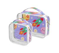 Trousse de toilette transparente avec motif fusées Planest Space Cartoon - Approuvée par la TSA - Résistante à l'eau - Trousse de maquillage transparente - Essentiels de rasage