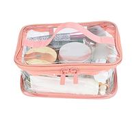 Trousse de Toilette Transparente de Voyage, Trousse de Maquillage, Sac de Rangement en PVC, Pochette Transparente Portable pour Voyage, Vacances, Salle de Bain, Rose 21,6 x 16,3 x