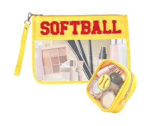 Trousse de toilette transparente en PVC pour femme, transparente, imperméable, bagage à main, pour la plage, petite trousse de maquillage pour femmes et filles en voyage, jaune, 2 pièces, 1 pièce