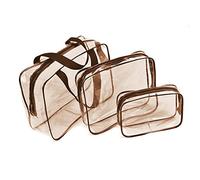 Trousse de Toilette Transparente,Set de Voyage dans Bagages à Main, Sac Cosmétiques pour Hommes et Femmes 3 en 1 Cadeaux Sacs de Maquillage et étuis Sac en Plastique Sac de Voyage en PVC (Café)