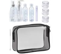 Trousse de Toilette Transparente & Set Flacons Vide pour Liquides (Max.100ml), 8 Bouteilles de Voyage, Kit pour l'Avion, Set dans Bagages à Main, Sac Cosmétiques