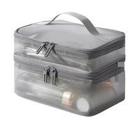 Trousse de Toilette Trousse de Maquillage Grise à Double Couche for Femme, Trousse Portable, Grande capacité, Organisateur Fermeture éclair, boîte Rangement Toilette(Gray 2 Layer)