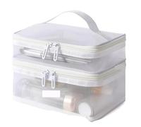 Trousse de Toilette Trousse de Maquillage Grise à Double Couche for Femme, Trousse Portable, Grande capacité, Organisateur Fermeture éclair, boîte Rangement Toilette(White 2 Layer)